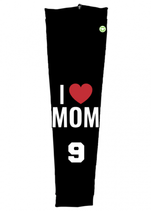 I heart Mom slogan and number on sleeve
